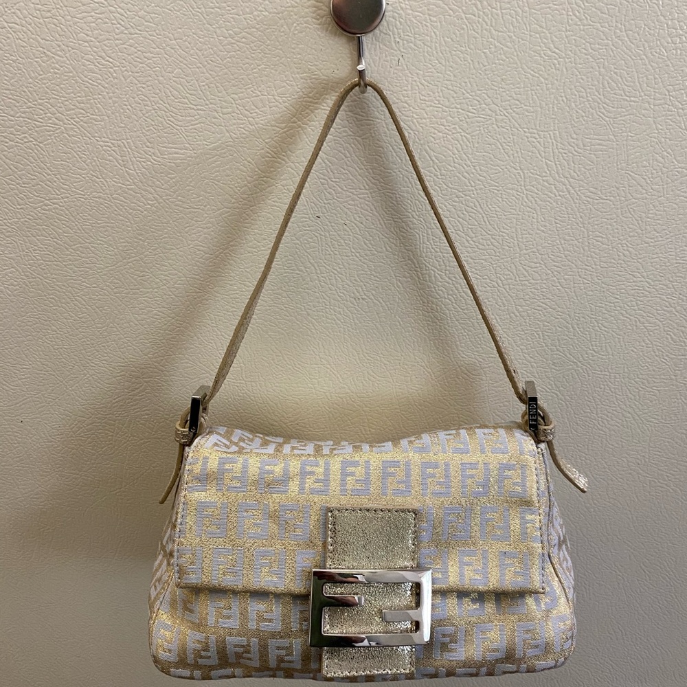 Fendi Cream and Gold Shoulder Bag with Iconic Monogram